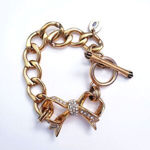 Juicy Couture Black Label Gold Rhinestone Bow Chunky Bracelet